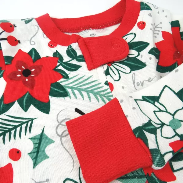 HonestBaby NonSlip Footed Holiday Pajamas OnePiece Sleeper ZipFront Pjs Organic Cotton for Baby Boys Girls Unisex2pack Holiday Floral