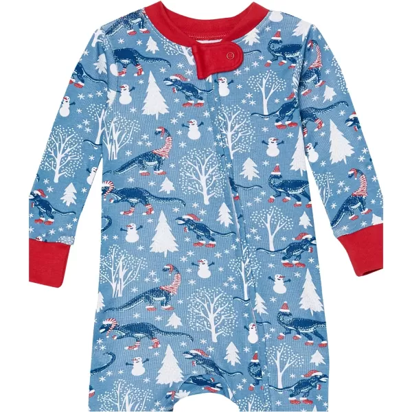 HonestBaby NonSlip Footed Holiday Pajamas OnePiece Sleeper ZipFront Pjs Organic Cotton for Baby Boys Girls Unisex2pack Roarin Rex
