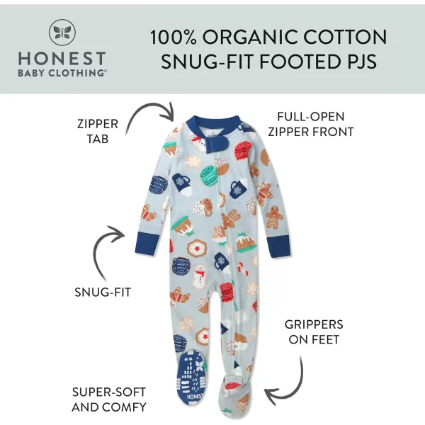 HonestBaby NonSlip Footed Holiday Pajamas OnePiece Sleeper ZipFront Pjs Organic Cotton for Baby Boys Girls UnisexEverything Nice