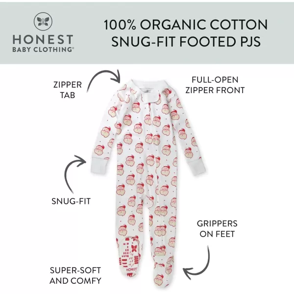 HonestBaby NonSlip Footed Holiday Pajamas OnePiece Sleeper ZipFront Pjs Organic Cotton for Baby Boys Girls UnisexHo Ho Ho