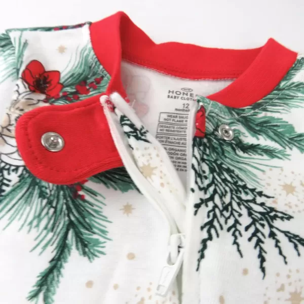 HonestBaby NonSlip Footed Holiday Pajamas OnePiece Sleeper ZipFront Pjs Organic Cotton for Baby Boys Girls UnisexHoliday Pine Floral