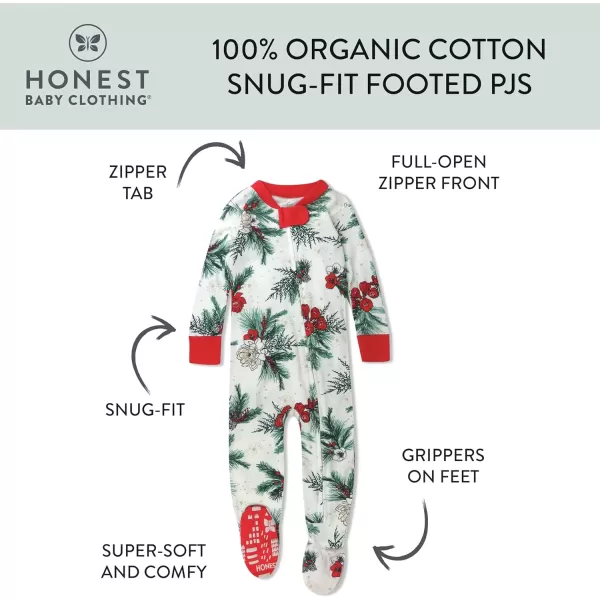 HonestBaby NonSlip Footed Holiday Pajamas OnePiece Sleeper ZipFront Pjs Organic Cotton for Baby Boys Girls UnisexHoliday Pine Floral