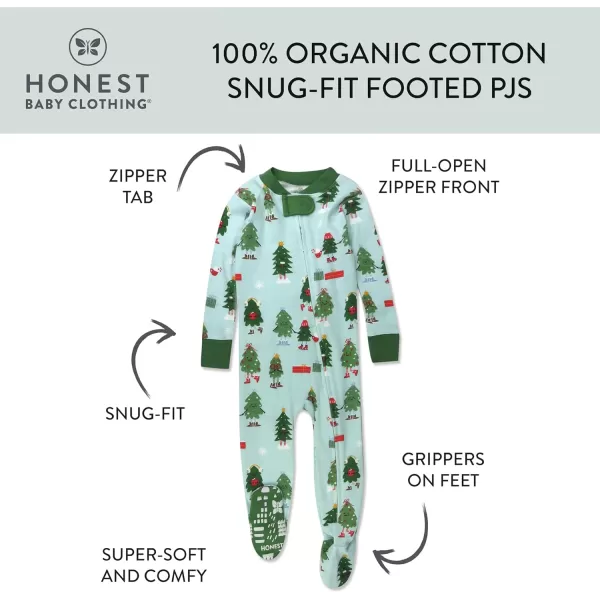HonestBaby NonSlip Footed Holiday Pajamas OnePiece Sleeper ZipFront Pjs Organic Cotton for Baby Boys Girls UnisexHoliday Skate