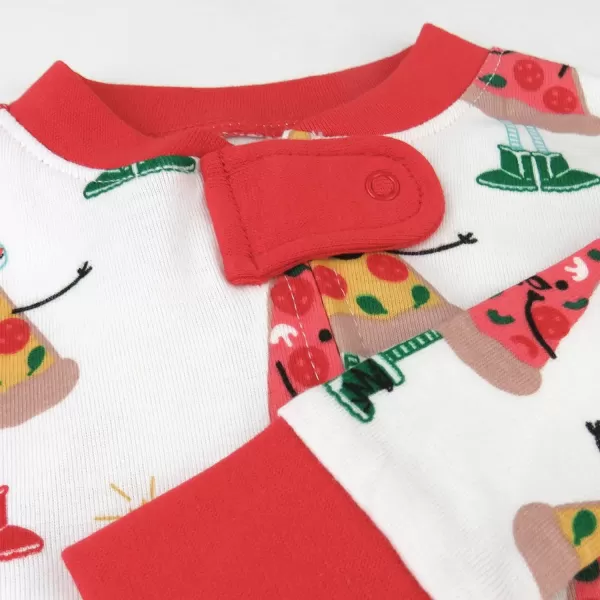 HonestBaby NonSlip Footed Holiday Pajamas OnePiece Sleeper ZipFront Pjs Organic Cotton for Baby Boys Girls UnisexPizza Joy