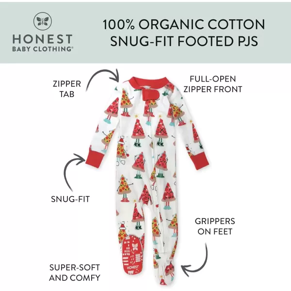 HonestBaby NonSlip Footed Holiday Pajamas OnePiece Sleeper ZipFront Pjs Organic Cotton for Baby Boys Girls UnisexPizza Joy