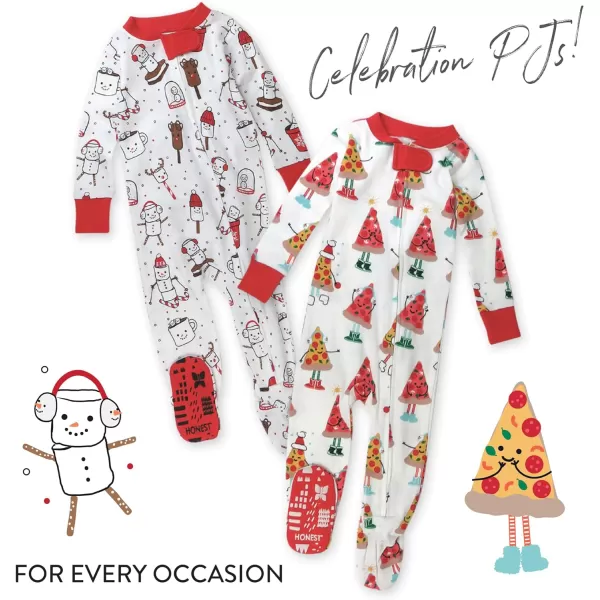 HonestBaby NonSlip Footed Holiday Pajamas OnePiece Sleeper ZipFront Pjs Organic Cotton for Baby Boys Girls UnisexPizza Joy