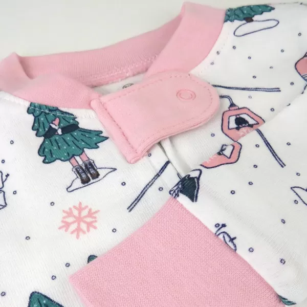 HonestBaby NonSlip Footed Holiday Pajamas OnePiece Sleeper ZipFront Pjs Organic Cotton for Baby Boys Girls UnisexSki Trip