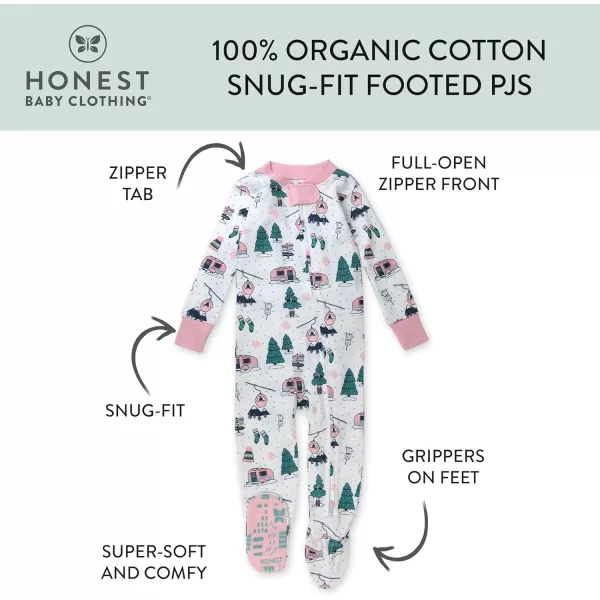 HonestBaby NonSlip Footed Holiday Pajamas OnePiece Sleeper ZipFront Pjs Organic Cotton for Baby Boys Girls UnisexSki Trip