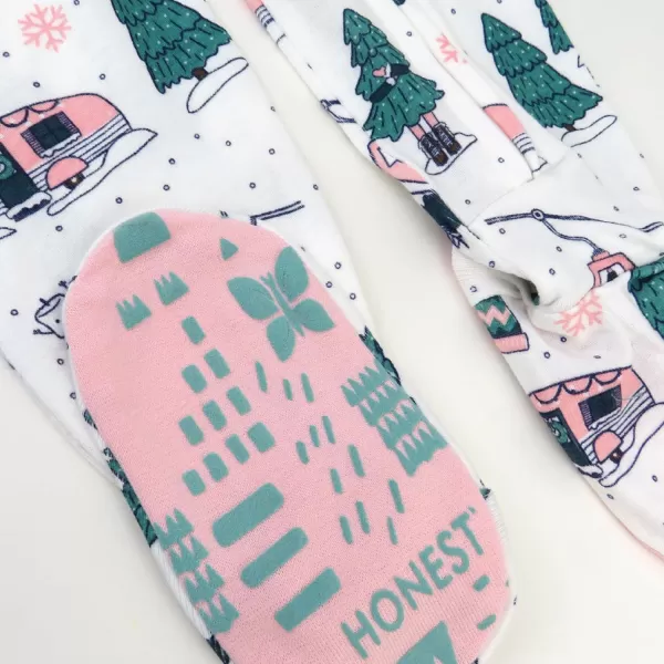 HonestBaby NonSlip Footed Holiday Pajamas OnePiece Sleeper ZipFront Pjs Organic Cotton for Baby Boys Girls UnisexSki Trip