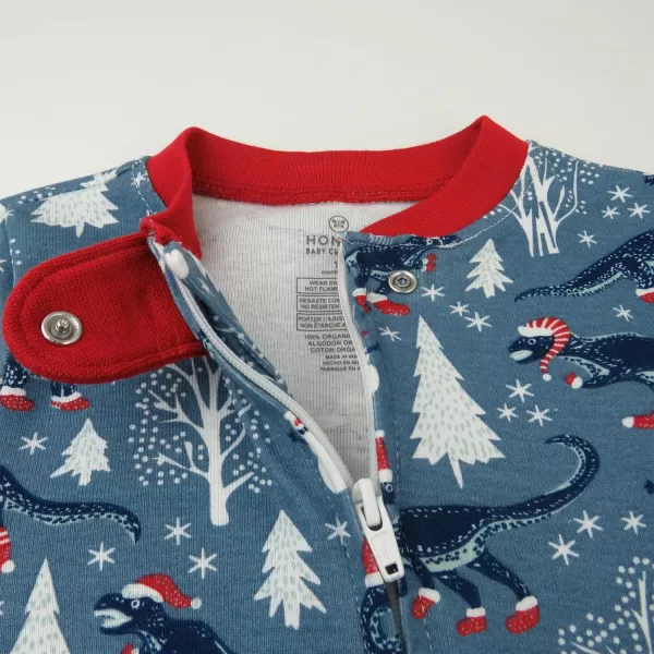 HonestBaby NonSlip Footed Holiday Pajamas OnePiece Sleeper ZipFront Pjs Organic Cotton for Baby Boys Girls UnisexWinter Dinoland