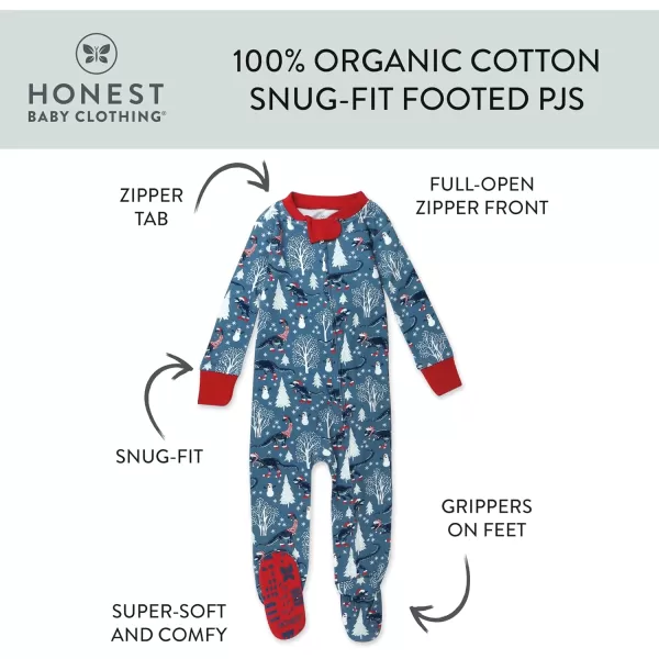 HonestBaby NonSlip Footed Holiday Pajamas OnePiece Sleeper ZipFront Pjs Organic Cotton for Baby Boys Girls UnisexWinter Dinoland