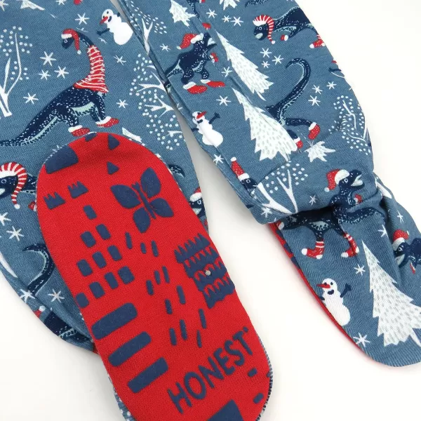 HonestBaby NonSlip Footed Holiday Pajamas OnePiece Sleeper ZipFront Pjs Organic Cotton for Baby Boys Girls UnisexWinter Dinoland