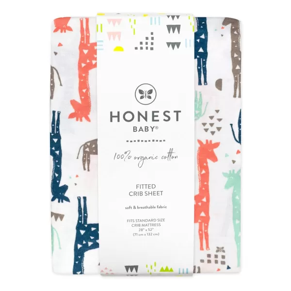 HonestBaby Organic Cotton Fitted Crib Sheet Pattern Play Gray Heather One SizeMulticolored Giraffes One Size