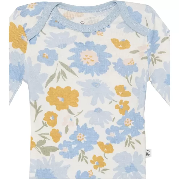HonestBaby babygirls Multipack Long Sleeve Bodysuits Onepiece Organic Cotton for Infant Baby Girls Legacy3pack Painterly Floral Blue