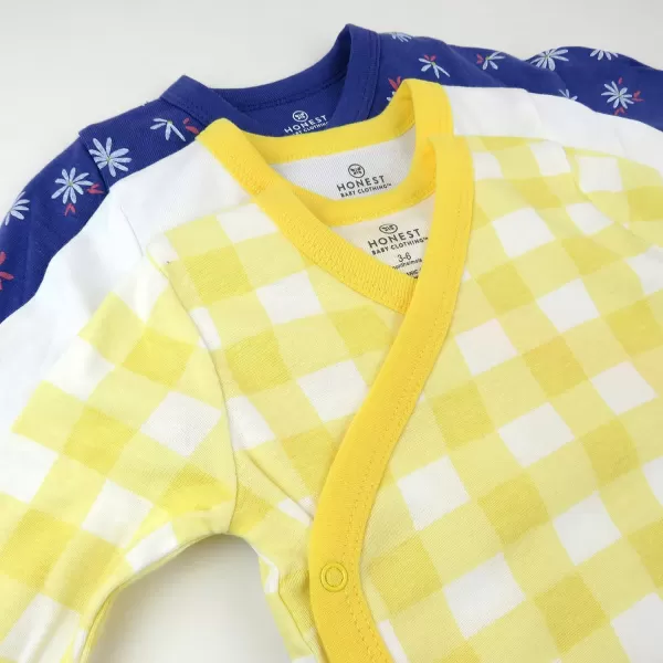 HonestBaby unisexbaby 3pack Long Sleeve Sidesnap Organic Cotton Kimono Bodysuits for Infant Baby Boys LegacyBaby Daisy Violet