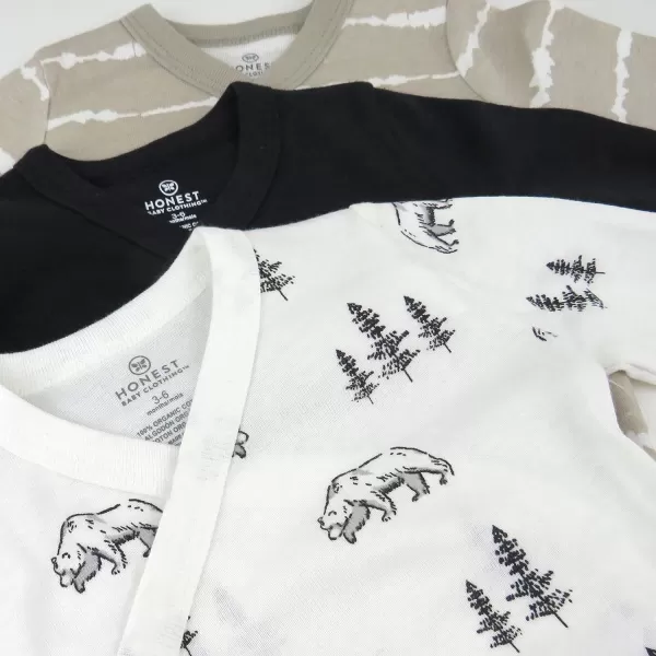 HonestBaby unisexbaby 3pack Long Sleeve Sidesnap Organic Cotton Kimono Bodysuits for Infant Baby Boys LegacyBear White