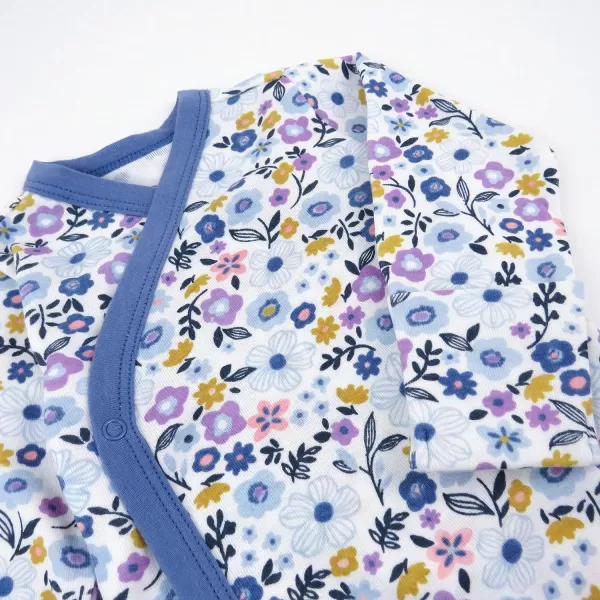 HonestBaby unisexbaby 3pack Long Sleeve Sidesnap Organic Cotton Kimono Bodysuits for Infant Baby Boys LegacyFall Floral Purple