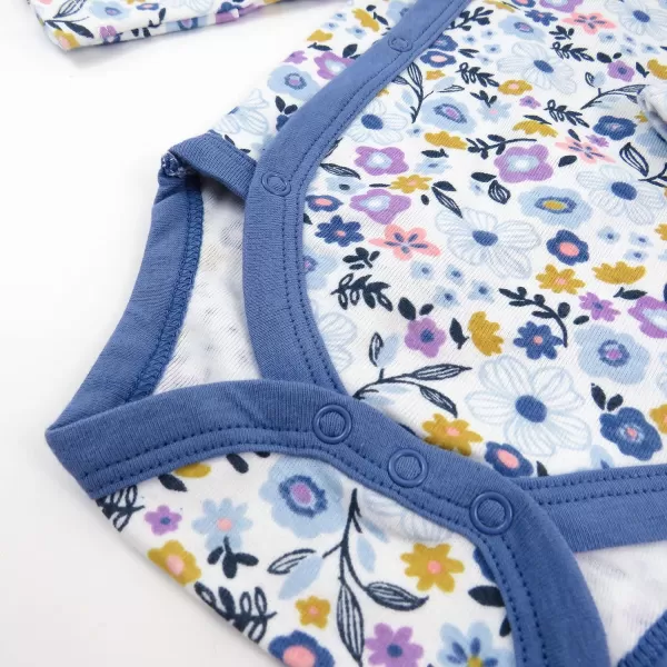 HonestBaby unisexbaby 3pack Long Sleeve Sidesnap Organic Cotton Kimono Bodysuits for Infant Baby Boys LegacyFall Floral Purple