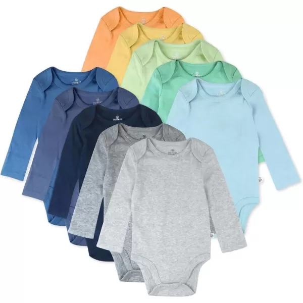 HonestBaby 10Pack Long Sleeve Bodysuits Onepiece 100 Organic Cotton for Infant Baby Boys Girls UnisexRainbow Blues