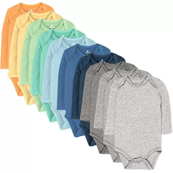 HonestBaby 10Pack Long Sleeve Bodysuits Onepiece 100 Organic Cotton for Infant Baby Boys Girls UnisexRainbow Boy