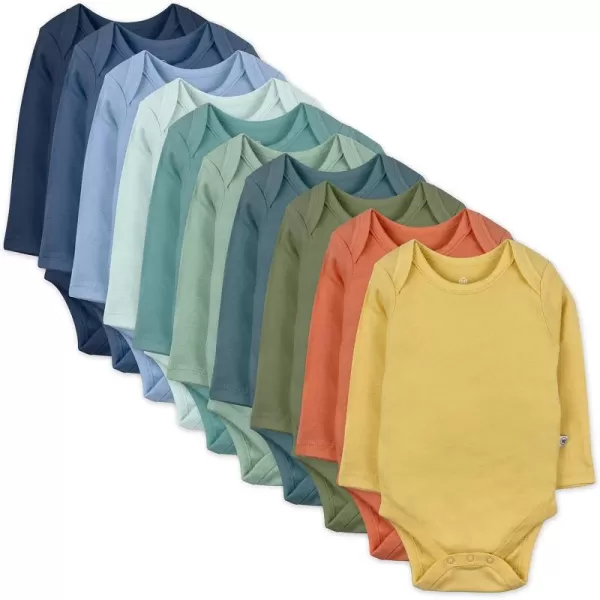 HonestBaby 10Pack Long Sleeve Bodysuits Onepiece 100 Organic Cotton for Infant Baby Boys Girls UnisexRainbow Gems Blues
