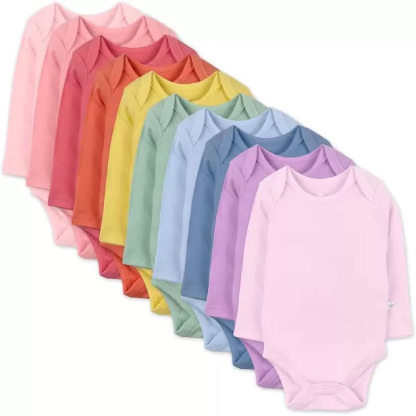 HonestBaby 10Pack Long Sleeve Bodysuits Onepiece 100 Organic Cotton for Infant Baby Boys Girls UnisexRainbow Gems Pinks