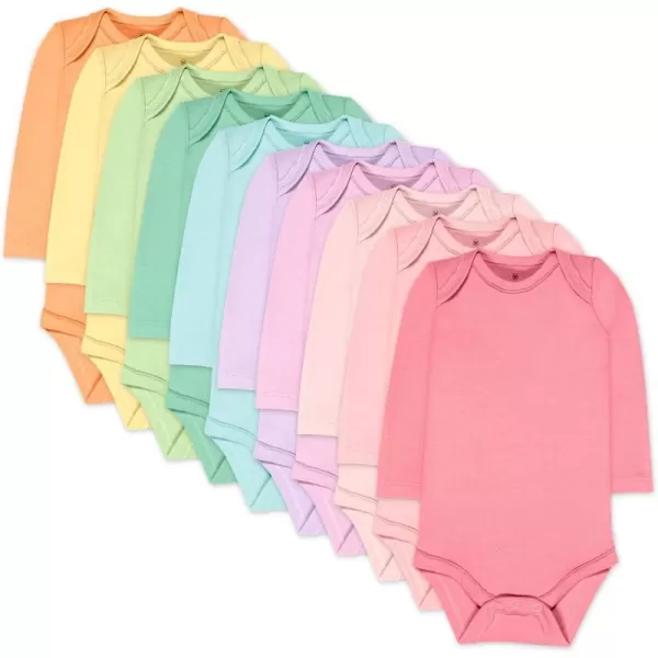 HonestBaby 10Pack Long Sleeve Bodysuits Onepiece 100 Organic Cotton for Infant Baby Boys Girls UnisexRainbow Girl