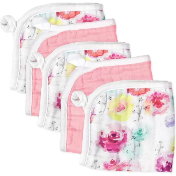 HonestBaby Clothing Infant 4Pack Organic Cotton TripleLayer Woven Wash Cloths Pattern Play One Size5pack Rose BlossomPink One Size