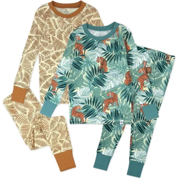 HonestBaby Multipack 2Piece Pajamas Sleepwear Pjs 100 Organic Cotton for Infant Baby Toddler Boys Unisex LegacyTiger Time