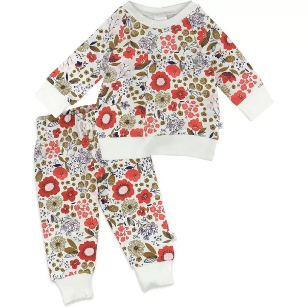 HonestBaby Multipack Pullover HoodieSweatshirtJoggerSweatpant Sets Organic Cotton for ToddlerBoysGirlsUnisexLEGACYCopper Fields Floral Ivory 2 Piece