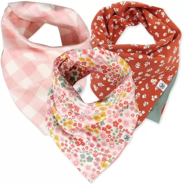 HonestBaby Multipack Reversible Bandana Drool Bibs Burpcloths Adjustable Snaps 100 Organic Cotton Legacy3pack Meadow Floral Pink Blush