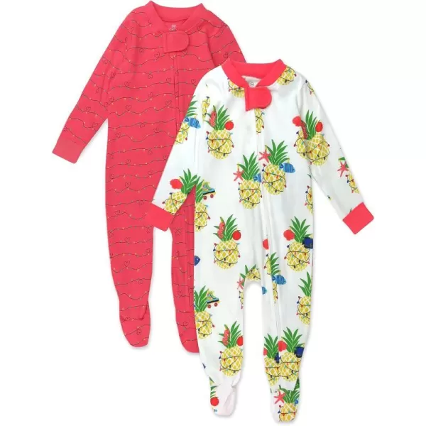 HonestBaby NonSlip Footed Holiday Pajamas OnePiece Sleeper ZipFront Pjs Organic Cotton for Baby Boys Girls Unisex2pack Deep Sea Pineapple