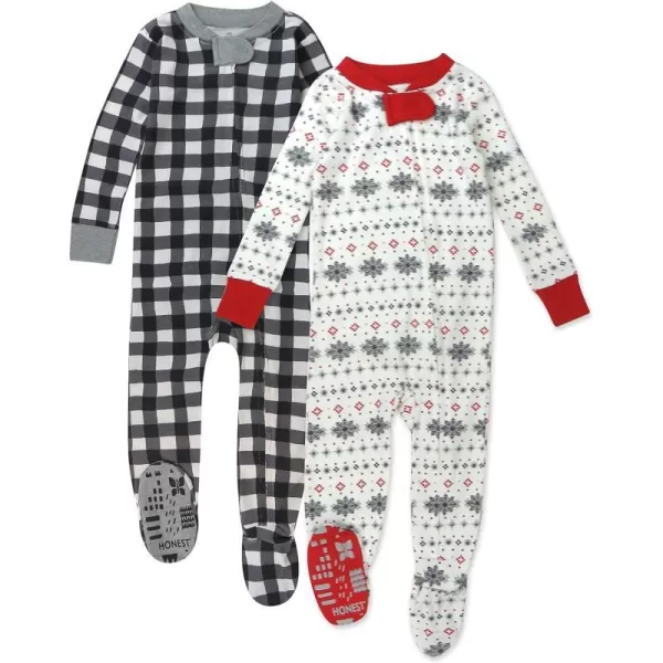HonestBaby NonSlip Footed Holiday Pajamas OnePiece Sleeper ZipFront Pjs Organic Cotton for Baby Boys Girls Unisex2pack Fair Isle Ivory