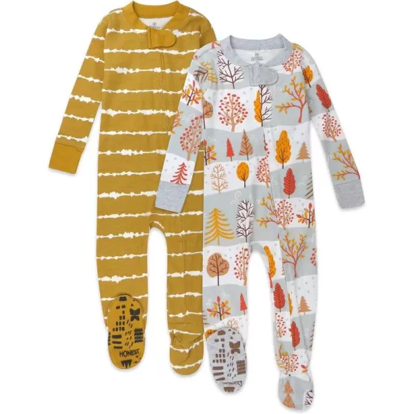 HonestBaby NonSlip Footed Holiday Pajamas OnePiece Sleeper ZipFront Pjs Organic Cotton for Baby Boys Girls Unisex2pack Feelin Fall