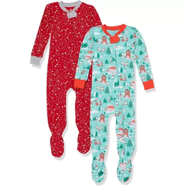 HonestBaby NonSlip Footed Holiday Pajamas OnePiece Sleeper ZipFront Pjs Organic Cotton for Baby Boys Girls Unisex2pack Gnome Holiday