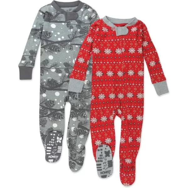 HonestBaby NonSlip Footed Holiday Pajamas OnePiece Sleeper ZipFront Pjs Organic Cotton for Baby Boys Girls Unisex2pack Night Pine