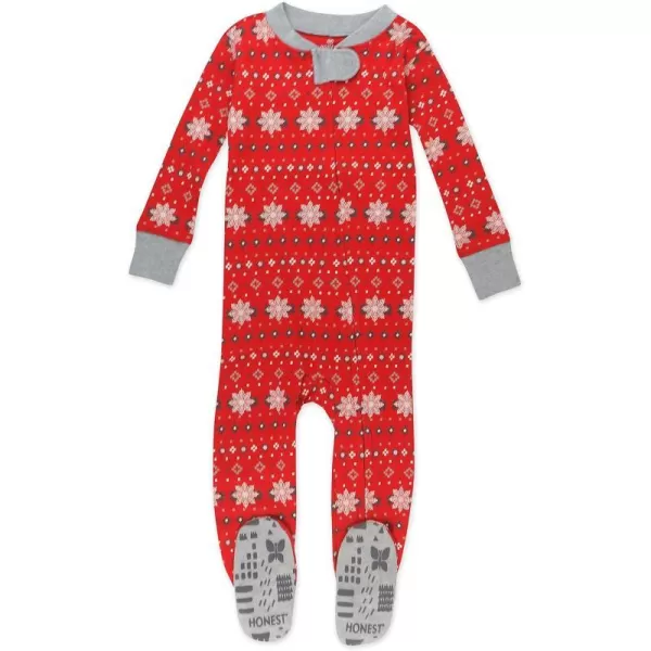 HonestBaby NonSlip Footed Holiday Pajamas OnePiece Sleeper ZipFront Pjs Organic Cotton for Baby Boys Girls UnisexFair Isle Holiday