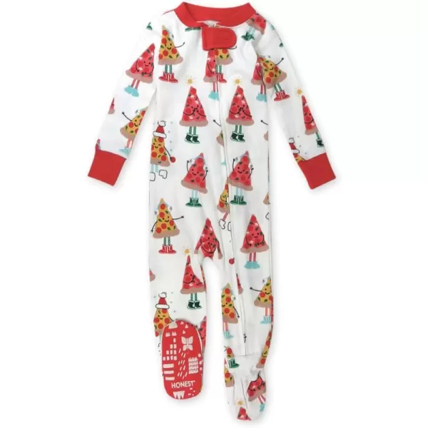 HonestBaby NonSlip Footed Holiday Pajamas OnePiece Sleeper ZipFront Pjs Organic Cotton for Baby Boys Girls UnisexPizza Joy