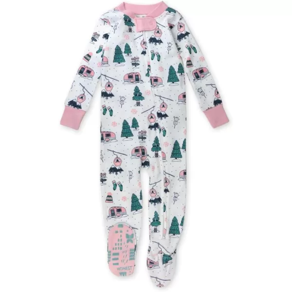 HonestBaby NonSlip Footed Holiday Pajamas OnePiece Sleeper ZipFront Pjs Organic Cotton for Baby Boys Girls UnisexSki Trip