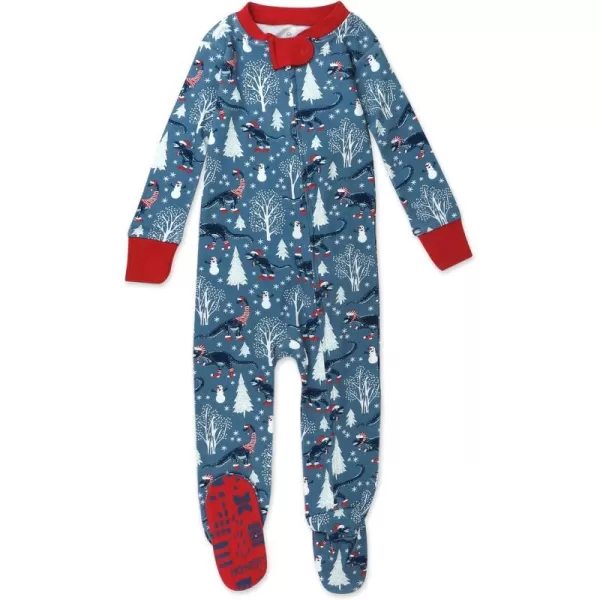 HonestBaby NonSlip Footed Holiday Pajamas OnePiece Sleeper ZipFront Pjs Organic Cotton for Baby Boys Girls UnisexWinter Dinoland