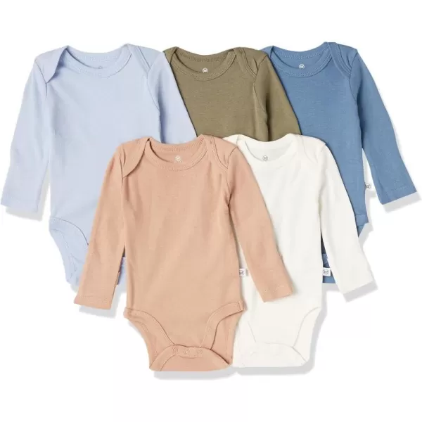 HonestBaby babygirls 5pack Long Sleeve Bodysuits Onepiece 100 Organic Cotton for Infant Baby Boys Unisex5pack Earthy Blues