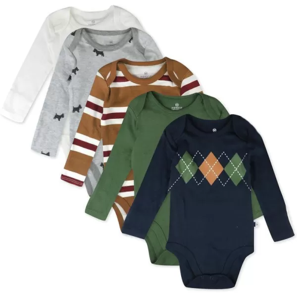 HonestBaby babygirls 5pack Long Sleeve Bodysuits Onepiece 100 Organic Cotton for Infant Baby Boys Unisex5pack Golden Argyle