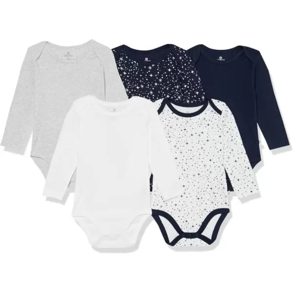 HonestBaby babygirls 5pack Long Sleeve Bodysuits Onepiece 100 Organic Cotton for Infant Baby Boys Unisex5pack Twinkle Star Navy