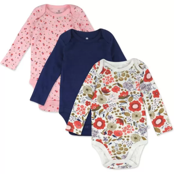 HonestBaby babygirls Multipack Long Sleeve Bodysuits Onepiece Organic Cotton for Infant Baby Girls Legacy3pack Copper Fields Floral Ivory