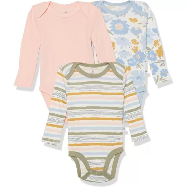 HonestBaby babygirls Multipack Long Sleeve Bodysuits Onepiece Organic Cotton for Infant Baby Girls Legacy3pack Painterly Floral Blue
