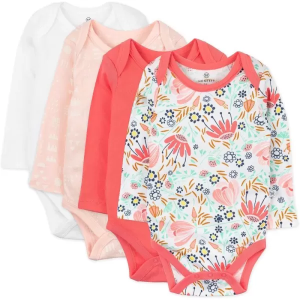HonestBaby babygirls Multipack Long Sleeve Bodysuits Onepiece Organic Cotton for Infant Baby Girls Legacy4pack Flower Power