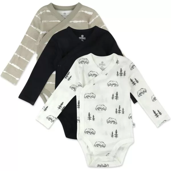HonestBaby unisexbaby 3pack Long Sleeve Sidesnap Organic Cotton Kimono Bodysuits for Infant Baby Boys LegacyBear White