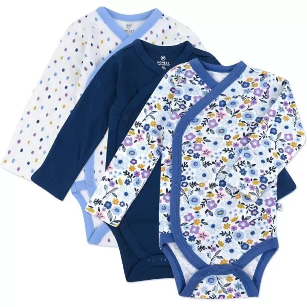 HonestBaby unisexbaby 3pack Long Sleeve Sidesnap Organic Cotton Kimono Bodysuits for Infant Baby Boys LegacyFall Floral Purple