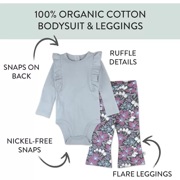 HonestBaby Fashion Outfit Sets Tops and Bottoms 100 Organic Cotton for Baby and Toddler Girls2 Jumbo Floral Dusty Purple