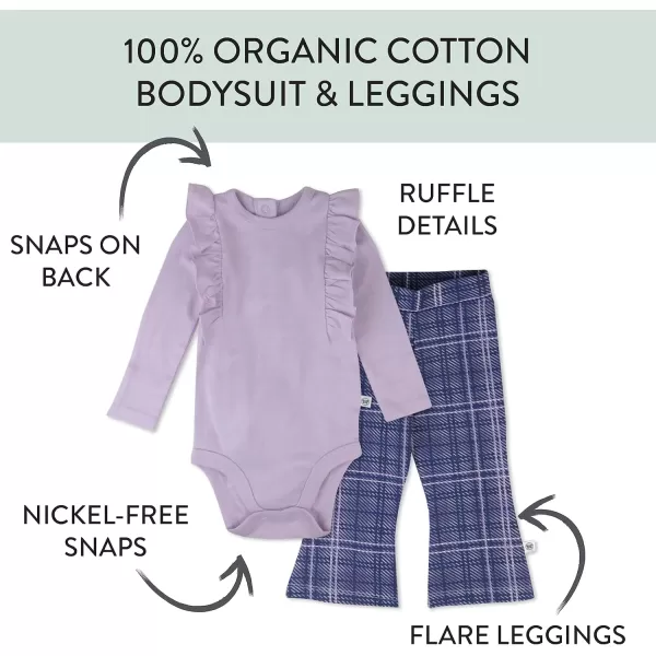 HonestBaby Fashion Outfit Sets Tops and Bottoms 100 Organic Cotton for Baby and Toddler Girls2 Purple Plaid